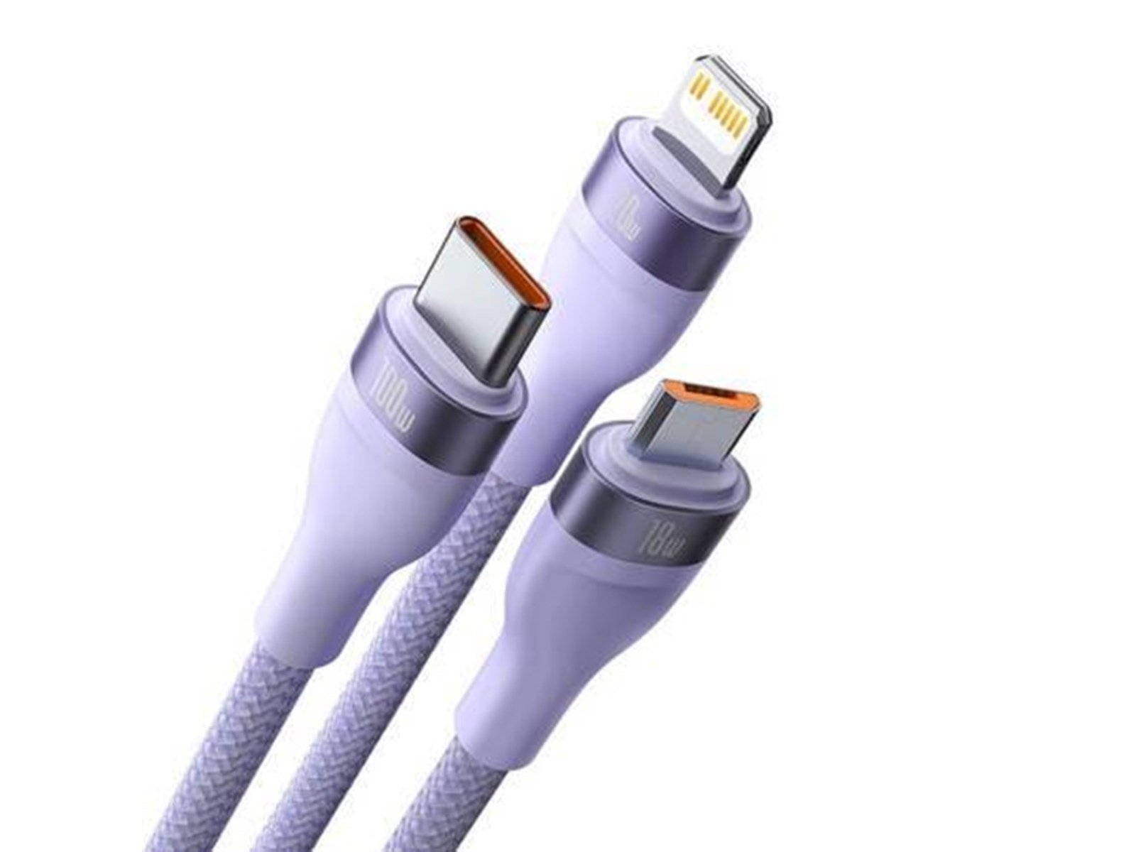 Baseus 3in1 USB cable Flash Series 2 USB-C + micro USB + Lightning 100W 1.2m (purple) Baseus 3in1 USB cable Flash Series 2 USB-C + micro USB + Lightning 100W 1.2m (purple)